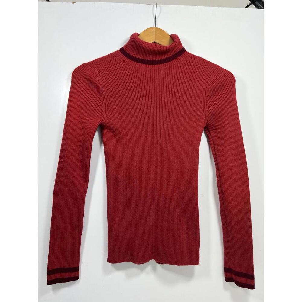 Faherty Red Ribbed  Cotton & Cashmere Long Sleeve Mikki Turtleneck top Sz Small